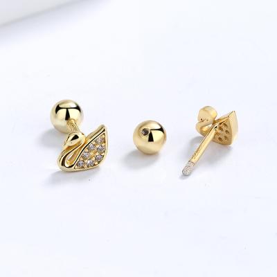 China Amazon Hot Sale 925 Sterling Silver Swan Zircon Stud Earrings Casual/Sporty Fashion Piercing Jewelry for sale