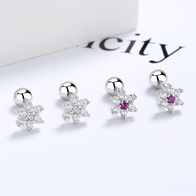 China Amazon Casual/Sporty Hot Selling 925 Sterling Silver Snowflake Zircon Stud Earrings Shape Perforated Jewelry for sale