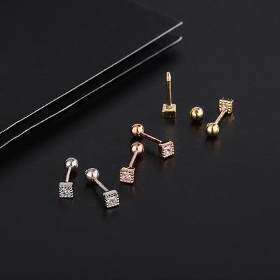 China New Classic Casual/Sporty 925 Sterling Silver Zircon Square Stud Earrings Piercing Jewelry for sale