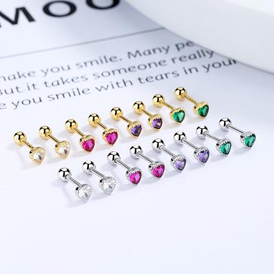 China AliExpress Casual/Sporty Hot Selling 925 Sterling Silver Heart Shaped Colorful Zircon Stud Earrings Thai Silver Piercing Earrings for sale