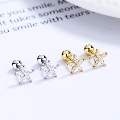 China New Style 925 Sterling Silver Cool Pentagonal Zircon Flower Earrings Casual/Sporty Piercing Jewelry for sale