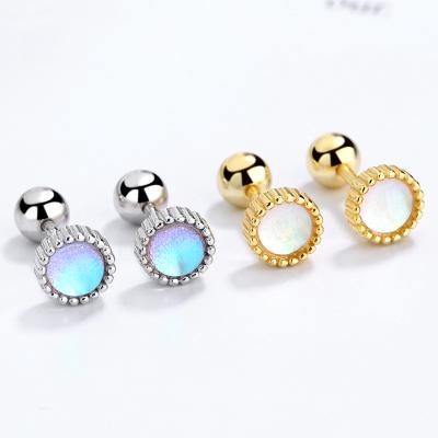 China AliExpress Casual/Sporty Hot Selling 925 Sterling Silver Geometric Circle Moonstone Stud Earrings Shape Piercing Jewelry for sale