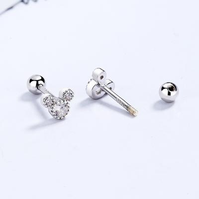 China New 925 sterling silver casual/sporty mickey mouse head zircon earrings shape piercing jewelry for sale