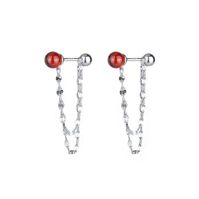 China Hot Sterling Silver Pearl Tassel Stud Earrings Little Red Book Casual/Sporty 925 Plated Garnet Perforated Jewelry for sale