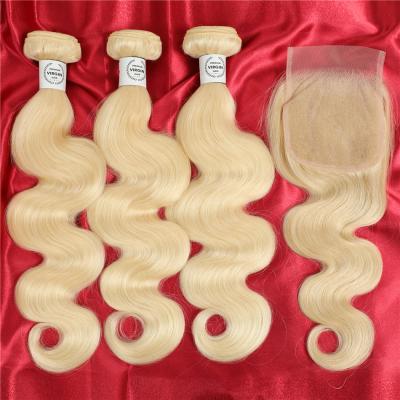 China Silky Straight Wave 613 Blonde Virgin Hair Bundles With Closure , 613 Hair Color Blonde Bundles With Frontal Wholesale for sale