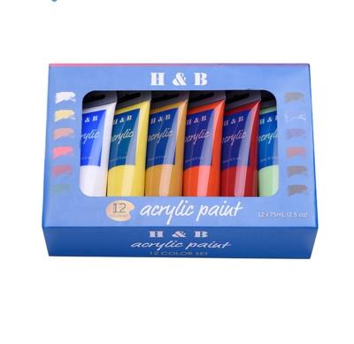 China Eco-friendly professional non toxic portable pure natural diy set of 75ml 6 or 12 colors acrylic paint for sale