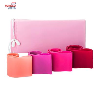 China Premium Yoga Exercise Matte Pink Set of 4 Resistance Loop Bands with Carrying Bag for sale