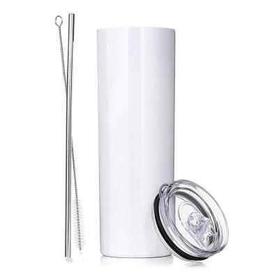 China PORTABLE 20oz Skinny White Straight Sublimation Masks Stainless Steel Tumblers With Metal Straws Vacuum Flasks And Thermoses Straight Cup for sale