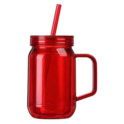 China Wholesale 16OZ Sustainable Plastic Double Wall Mason Jar With Lids for sale