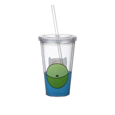 China Cold Water Drink Mug With Straw Double Wall Cartoon Plastic 500ml Travel Mugs Back Cold Water Fly Mug With Lid All-season NC; ZHE for sale