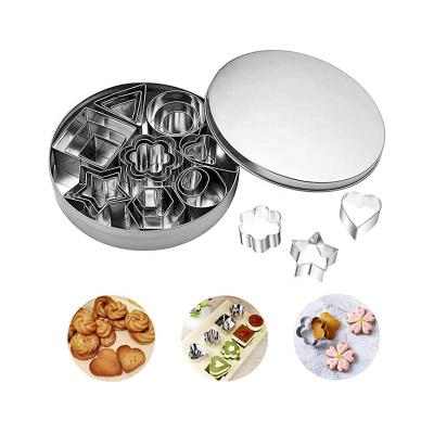 China 24 Stainless Steel Mini Cookie Cutter Set 430 Loving Set 430 Pcs Viable Five-pointed Star Cookie Cutters Heart Shaped Flower Triangle Round Star Cookie Cutters for sale