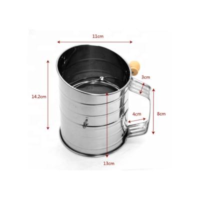 China Sustainable Steel Hand Shaker Flour Sieve Cup Kitchen Supplies With Measuring Scale Mark Mesh Sieve Cup for sale