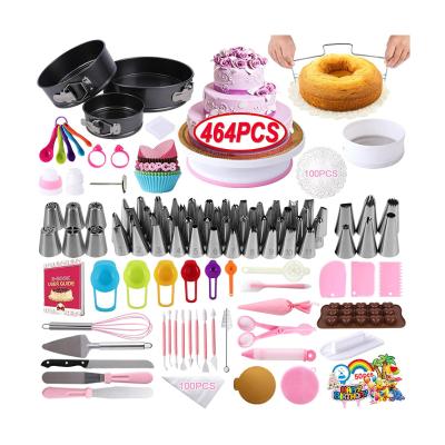 China Sustainable New Gift Packing 464 Pcs Cake Baking Decorating Tool Kit With Flower Nozzles for sale