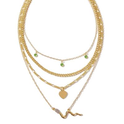 China Wholesale Eco-Friendly Wholesale Gothic Bohemian Heart Snake Gold Multi Layer Necklace Environmentally Friendly Beads Chain Necklaces Women Party Jewelry for sale