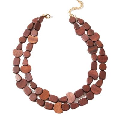 China Wholesale Fashion Brown Fashion BOHEMIA Wood Holz Legno Beads Coffee Color Simple Simple Jewelry 2 Layers Gift Party Wedding Necklaces For Women for sale