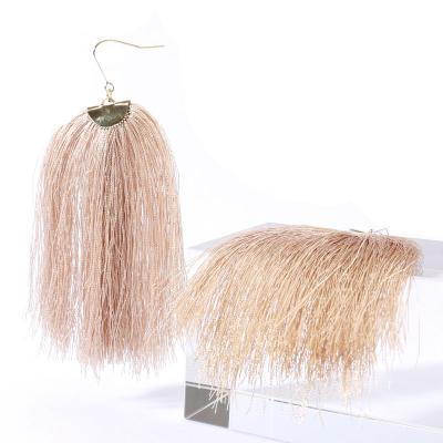 China BOHEMIA hair bohemian earring new long hand made with fabric tassel woman ladies jewelry cotton fish hook earrings wholesale trend 2022 for sale