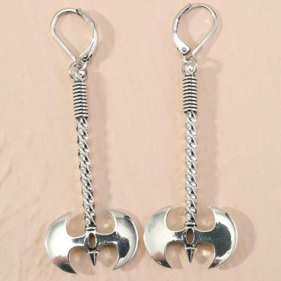 China Fashion Customized Punk Fashion Customized Zinc Alloy Antique Silver Plated AX Shape Designer Funny Earrings 925 French Ear Hook Earrings Wholesale for sale