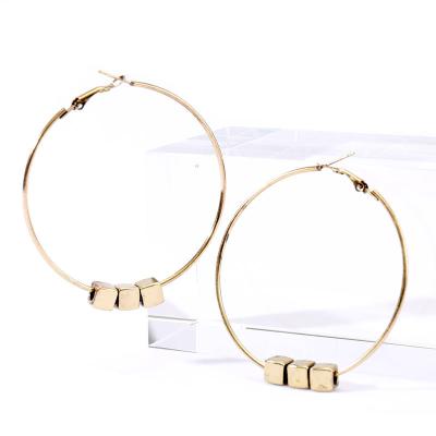 China Fashion iron punk gold plated circle with small metal cube charm on earrings for women stud earrings studs circles earrings wholesale for sale