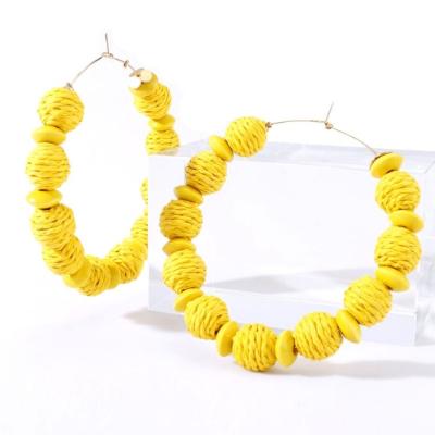 China New BOHEMIA Wooden Beads Circle Shaped Large Circle Spherical Bohemian Handmade Woven Rattan Earrings Wholesale Handmade Earrings Manufacturers for sale