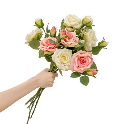 China Foam 2022 Real Touch Feeling Flowers Rose Short Branch 2 Head Rose Decoration Artificial Flowers Home Decor for sale