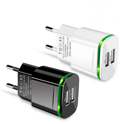 China EU USA Wall QC3.0 Dual USB LED Charging Socket 2.1A 5V Travel Charger Universal Power Adapter Charger Socket for sale