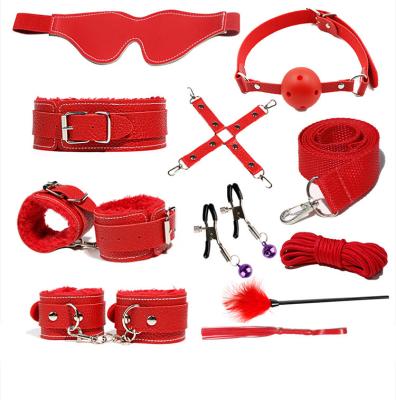 China Adult Procuct Low Cost Manufacturer 10 Pcs Bondage Restraint Kit Professional SM Plush Leather Ten Piece Set for sale