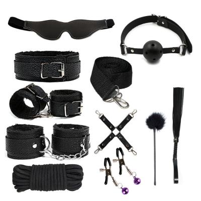 China Procuct China Adult Supplier Adult Sex Toys Male Bondage Restraints SM Plush Leather Ten Piece Set for sale