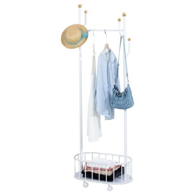 China Portable Home simple metal wire sturdy and durable clothes rack with floor shelf coat hanger standing clothes stand rack for sale