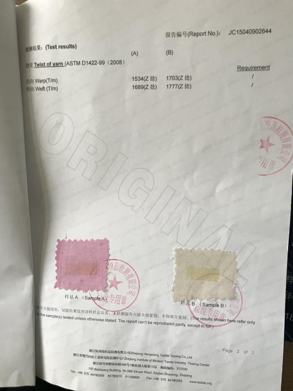 textile fabric test report - BESTBON CO., LTD. (CHINA)