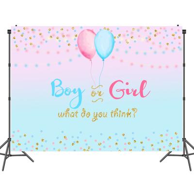 China Custom FASHION 210*150c Blue Pink Boy or Girl Gender Dots Balloon Photography Background Vinyl Reveal Baby Shower Party Banner Backdrops for sale