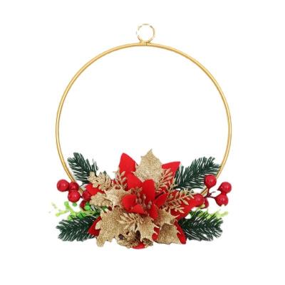 China 2021 New Style Christmas Decoration Wreath Christmas Door Window Iron Wreath Artificial Flower Hanging Decoration for sale