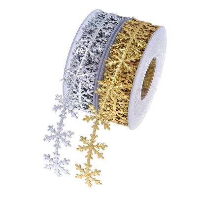 China Creative Grosgrain Ribbon Christmas Supplies Christmas Gold And Silver Snow Ribbon Lace for sale