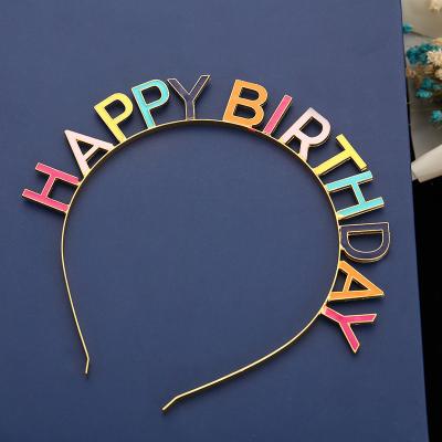 China Non-slip Colorful Happy Birthday Letter Headband Alloy Enamel Birthday Party Headdress for sale