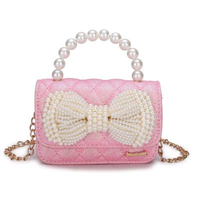 China 2021 Cute Pearl Bowknot Cross - Body Bags For Babies Small Coin Pouch Purse Gift For Kids Mini Purses for sale