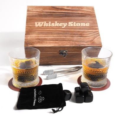 China Wholesale Farming Men's Gift Box Hand Crafted Stones Crystal Glass Whiskey Decanter Whiskey Set in Wooden Box for sale