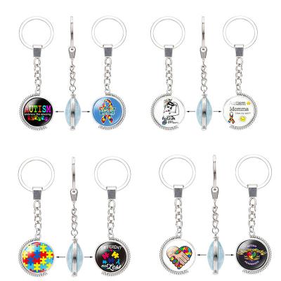 China Free Shipping Promotion Gift WEIBU Help Raise Autism Awareness Key Chain For Hospital Puzzle Awareness Ribbon Key Chain Accessories for sale