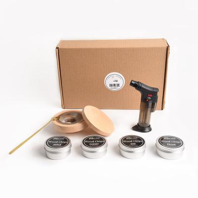 China Factory Direct Wholesale Custom Smoker 4 Kinds Of Chips For Infuse Kit Wooden Party Cocktail Smoker Kit With Torch Wood Whiskey Set for sale