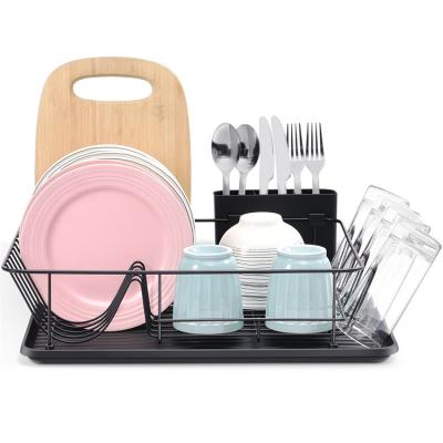 China Large Capacity Kitchen Organizers Kitchen Dish Washing Cup Holder Black Single Dish Drainer Drying Rack With Removable Water Tray for sale