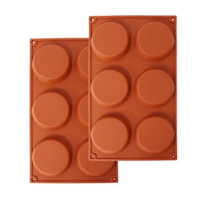 China Viable Small Size 6 Holes Round Disc Nonstick Silicone Mold For Baking Chocolate Cake Burger Pan Handmade Soap Candle Mold for sale