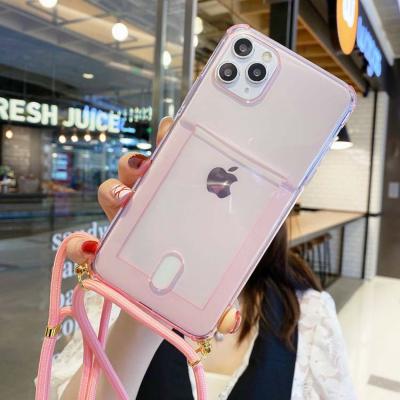 China Crystal Clear Crossbody Phone Case Clear Adjustable Lanyard Strap and Wallet Phone Case Designed for iPhone 11 for sale