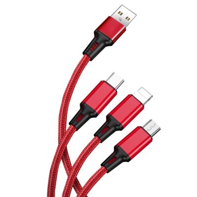 China Micro Cell Phone USB Port Connectors Charger Cable Nylon Braided 3 in 1 Charging Cord for Cell Phones and More for sale