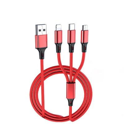 China Cell Phone Cable Multi Charging Cable Phone Charger Cable Braided Universal 3 in 1 Extra Long Charging Cord Multiple USB with USB C for sale