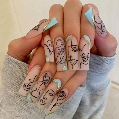 China Graffiti Premium Minimalist Face Fake Nails Design Quality Wearing Press On Nail Design Long Press On Fake Nails for sale