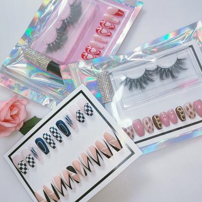 China Design 24 Pcs Natural Color Press On Nails French Tips Wholesale Artificial False Shiny Press Nails Middle With Holographic Custom Box for sale