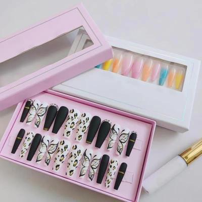 China Custom Design Luxury Press On Nails Artificial Acrylic Coffin Fake French Short Wholesale Nails Long Nails Supplies Press On Nails Seller for sale