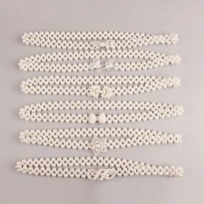 China Metal ; Wholesale Hot Selling Lady Girl Fashion Plastic Women New Fashion Belts Bead Diamond Flower Dress Decoration Elastic Waist Belt for sale