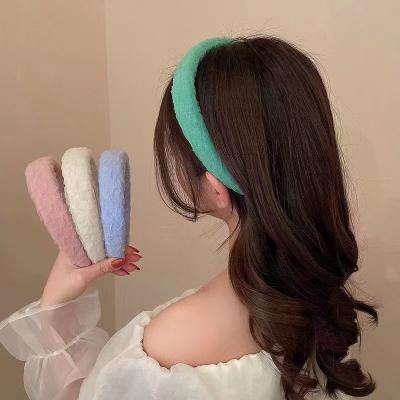 China Hair Stand Candy Color Sponge Wide Brimmed Headband Wrinkled Cotton Seersucker Net Celebrity Temperament Wild Skull Top Top Headband for sale