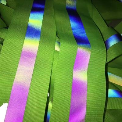 China Reflecterende regenboogkleur polyester beveiligingsstroken band voor kleding en custom service Te koop