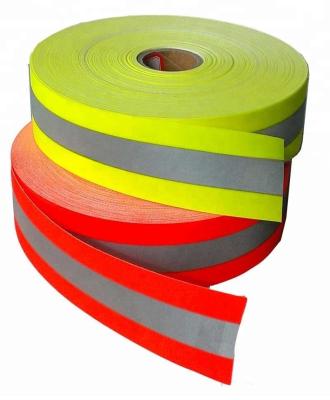 China Reflective Tape with Silver Rim Permanent Sew On 2 Inch Fire Retardant Yellow 400 CPL for sale