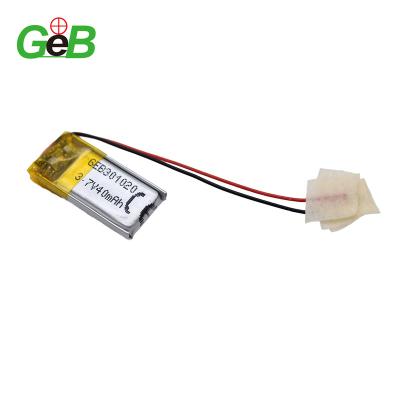 China GEB Hot Selling Small Lipo Battery Pack 301020 3.7V 40mAh Rechargeable Smart Watch Mini Battery Lithium Polymer Small Size Batteries for sale